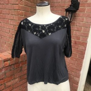 Express Black Lace Detail Scoop Back Tee